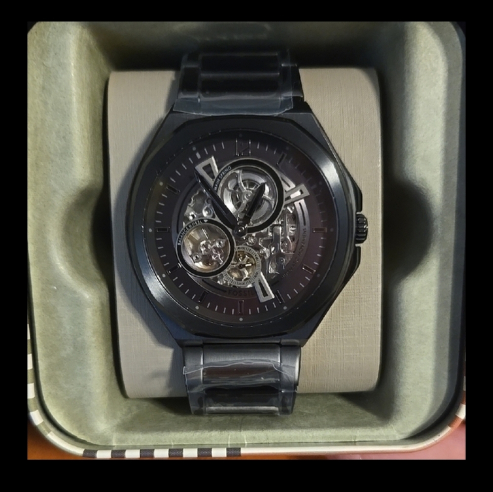 Black Skeleton Dial Watch